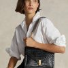 Schwarze Umhängetaschen mit Kroko-Prägung und Umschlagkette für Damen von Ralph Lauren Polo ID