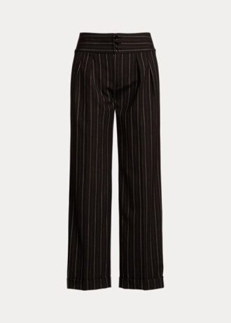 Schwarze, weit geschnittene Hose aus Wollkrepp mit Nadelstreifen für Damen von Ralph Lauren
