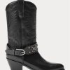 Schwarze Westernstiefel aus Kalbsleder mit Nieten von Ralph Lauren für Damen