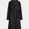 Schwarze Wickelmäntel aus Wollmischung mit steigendem Revers für Damen von Ralph Lauren