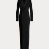 Schwarzes Ralph Lauren Kristian Seiden-Cady-Kleid für Damen