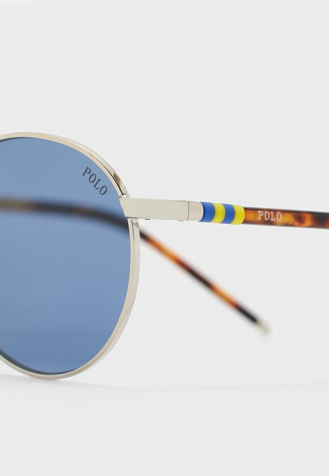 Silberne runde Herrensonnenbrille Ralph Lauren 0PH3133