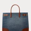 Sunset Indigo Wash/Lauren Damen Ralph Lauren Lederbesatz Denim Große Devyn Tragetaschen