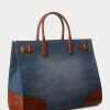 Sunset Indigo Wash/Lauren Damen Ralph Lauren Lederbesatz Denim Große Devyn Tragetaschen