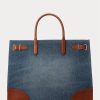 Sunset Indigo Wash/Lauren Damen Ralph Lauren Lederbesatz Denim Große Devyn Tragetaschen