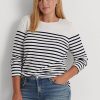 Weiß / Marineblau gestreifte Langarmshirts aus Baumwolle von Ralph Lauren für Damen
