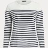 Weiß / Marineblau gestreifte Langarmshirts aus Baumwolle von Ralph Lauren für Damen