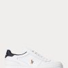 Weiß / Marineblaue Ralph Lauren Court Leder Low-Top Sneakers für Herren