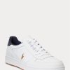 Weiß / Marineblaue Ralph Lauren Court Leder Low-Top Sneakers für Herren
