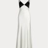Weiß / Schwarz Damen Ralph Lauren Kontrast Satin Ärmelloses Abendkleid