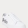 Weiß / Schwarz Herren Ralph Lauren Longwood Logo Leder Sneakers