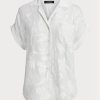 Weiße Damen Ralph Lauren Eyelet Voile Kurzarmblusenoberteile