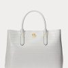 Weiße Damen Ralph Lauren Geprägte Leder Große Marcy Satchel Taschen