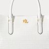 Weiße Damen Ralph Lauren Geprägte Leder Große Marcy Satchel Taschen