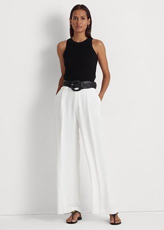 Weiße Georgette-Hose mit Falten für Damen von Ralph Lauren