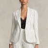 Weiße gestreifte Blazer aus Leinen-Jacquard von Ralph Lauren für Damen