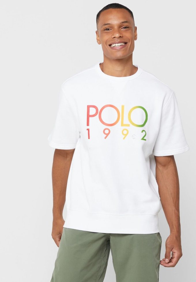 Weiße Herren-T-Shirts mit Rundhalsausschnitt und Logo von Ralph Lauren