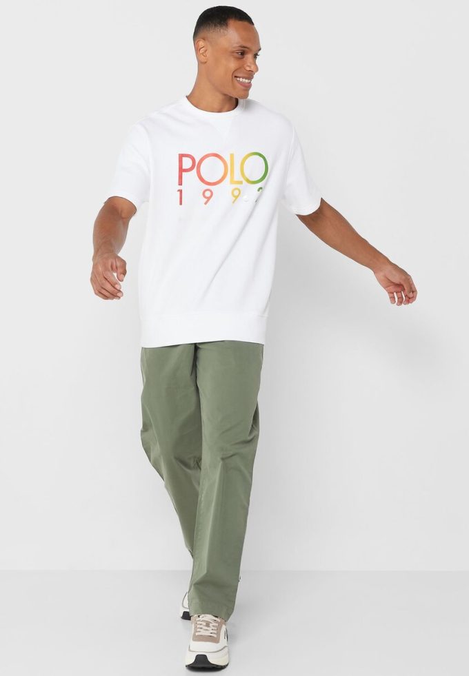 Weiße Herren-T-Shirts mit Rundhalsausschnitt und Logo von Ralph Lauren