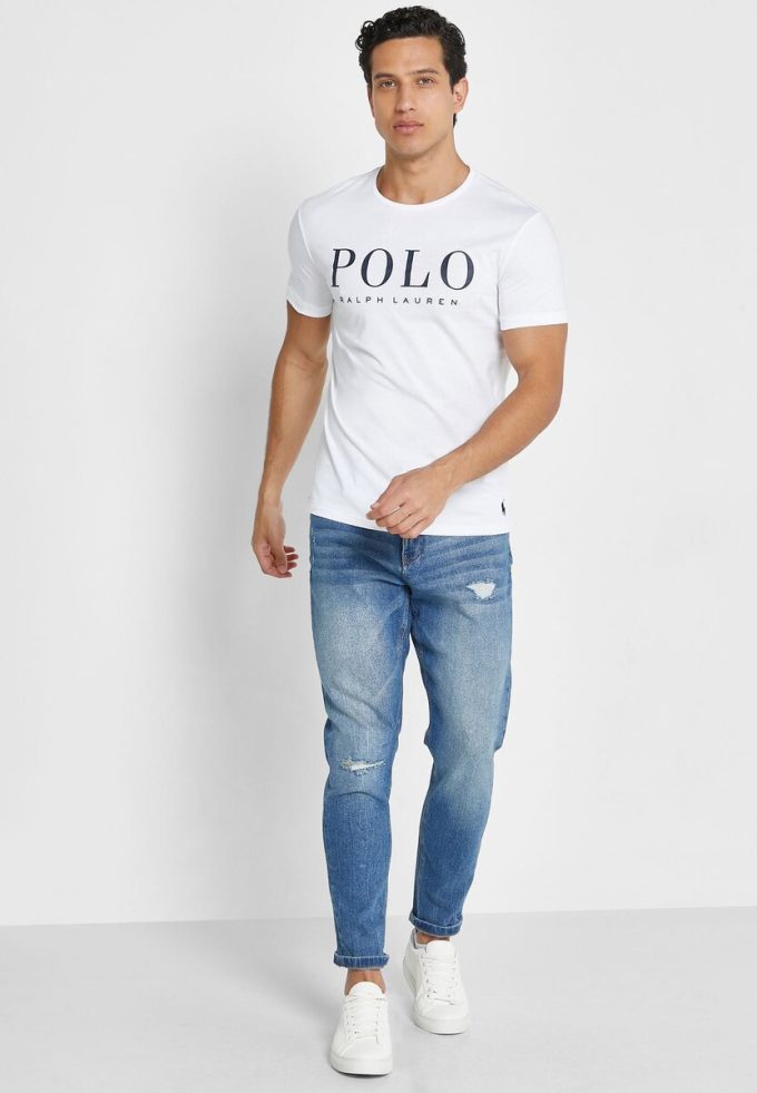 Weiße Herren-T-Shirts mit Rundhalsausschnitt und Logo von Ralph Lauren
