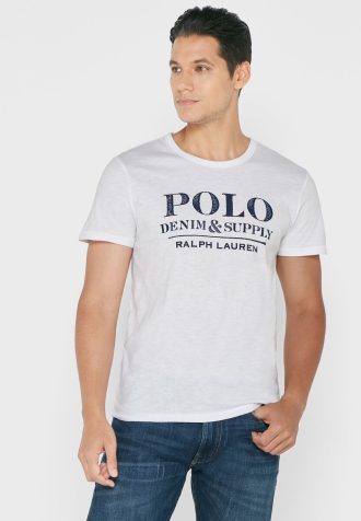 Weiße Herren-T-Shirts mit Rundhalsausschnitt und Slogan von Ralph Lauren