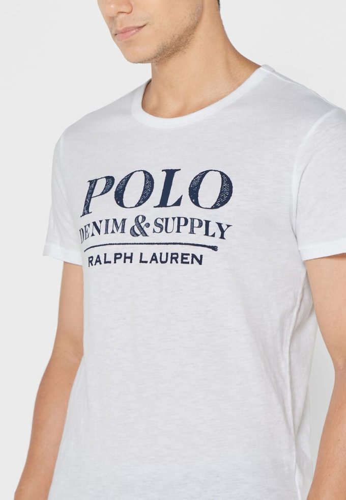 Weiße Herren-T-Shirts mit Rundhalsausschnitt und Slogan von Ralph Lauren