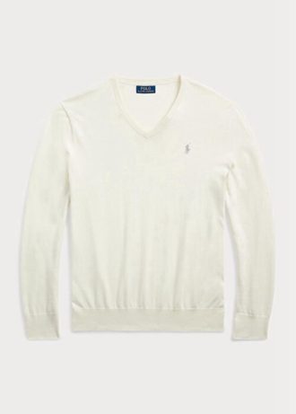 Weiße Herrenpullover aus strukturierter Baumwolle von Ralph Lauren in Slim Fit