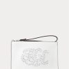 Weiße kleine Handtasche aus Leder mit Ösenstickerei für Damen von Ralph Lauren