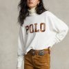 Weiße Oversize-Sweatshirts aus Baumwolle mit Stehkragen und Ralph Lauren-Logo für Damen