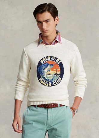 Weiße Pullover mit Grafik aus Baumwoll-Leinen von Ralph Lauren für Herren