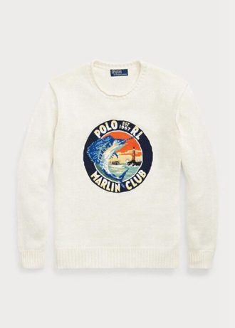 Weiße Pullover mit Grafik aus Baumwoll-Leinen von Ralph Lauren für Herren