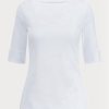 Weiße Ralph Lauren Baumwoll-Tops mit U-Boot-Ausschnitt für Damen