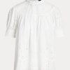Weiße Ralph Lauren Baumwolloberteile mit Ösenstickerei für Damen