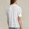 Weiße Ralph Lauren Baumwolloberteile mit Ösenstickerei für Damen