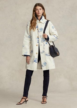 Weiße Ralph Lauren Canvas-Mäntel mit Blumenmotiv für Damen