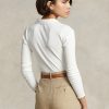 Weiße Ralph Lauren Cropped Ribbed Poloshirts mit Knopfleiste für Damen