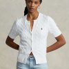 Weiße Ralph Lauren Damen-Kurzarmpullover mit Zopfmuster