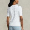 Weiße Ralph Lauren Damen-Kurzarmpullover mit Zopfmuster