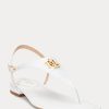 Weiße Ralph Lauren Ellington Sandalen aus geprägtem Leder für Damen