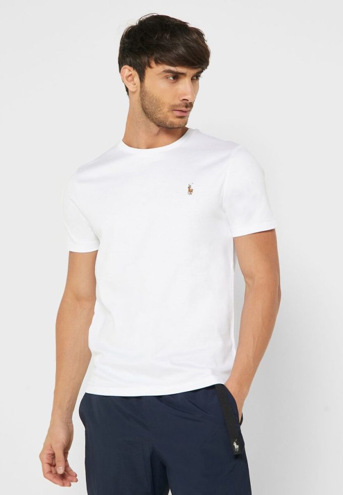 Weiße Ralph Lauren Essential T-Shirts mit Rundhalsausschnitt für Herren