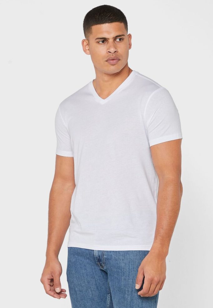 Weiße Ralph Lauren Essential T-Shirts mit V-Ausschnitt im 2er-Pack für Herren