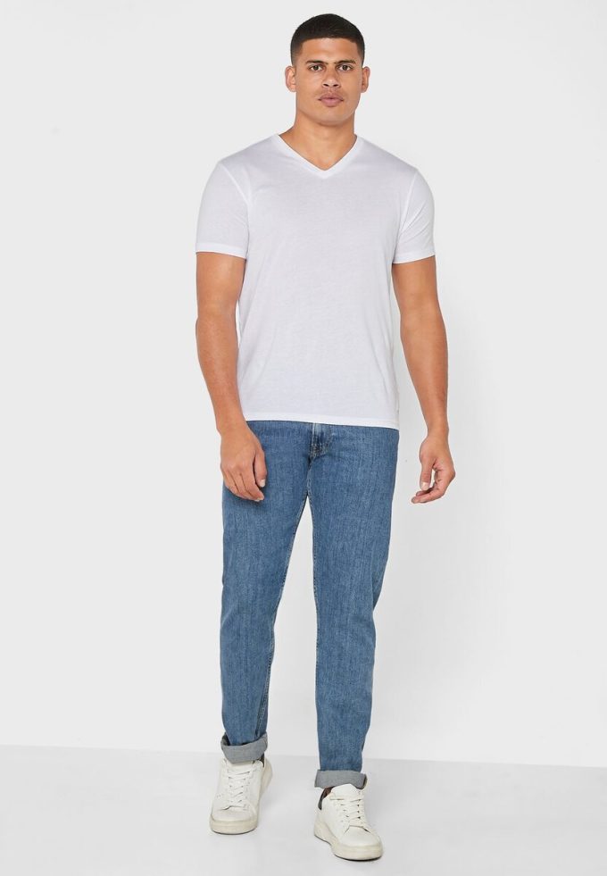 Weiße Ralph Lauren Essential T-Shirts mit V-Ausschnitt im 2er-Pack für Herren