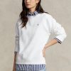 Weiße Ralph Lauren Fleece-Pullover mit Rundhalsausschnitt für Damen