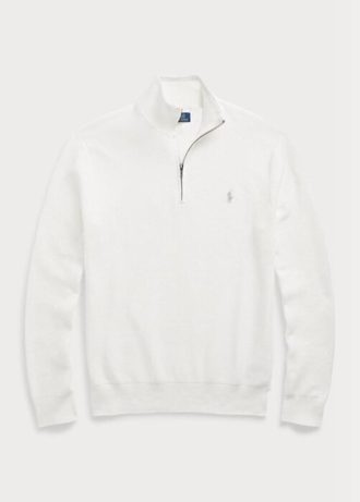 Weiße Ralph Lauren Herren-Pullover aus Baumwolle mit Viertelreißverschluss und Netzstrick
