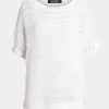 Weiße Ralph Lauren Kurzarmpullover aus Baumwollnetz für Damen