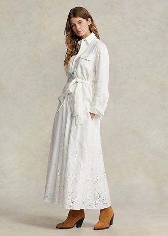 Weiße Ralph Lauren Midiröcke aus Leinen mit Ösen für Damen