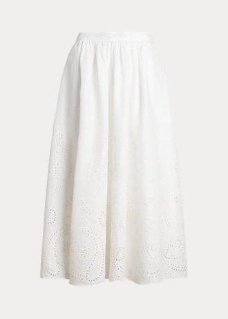 Weiße Ralph Lauren Midiröcke aus Leinen mit Ösen für Damen