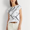 Weiße Ralph Lauren Oberteile aus Baumwollmischung mit Logo-Print für Damen