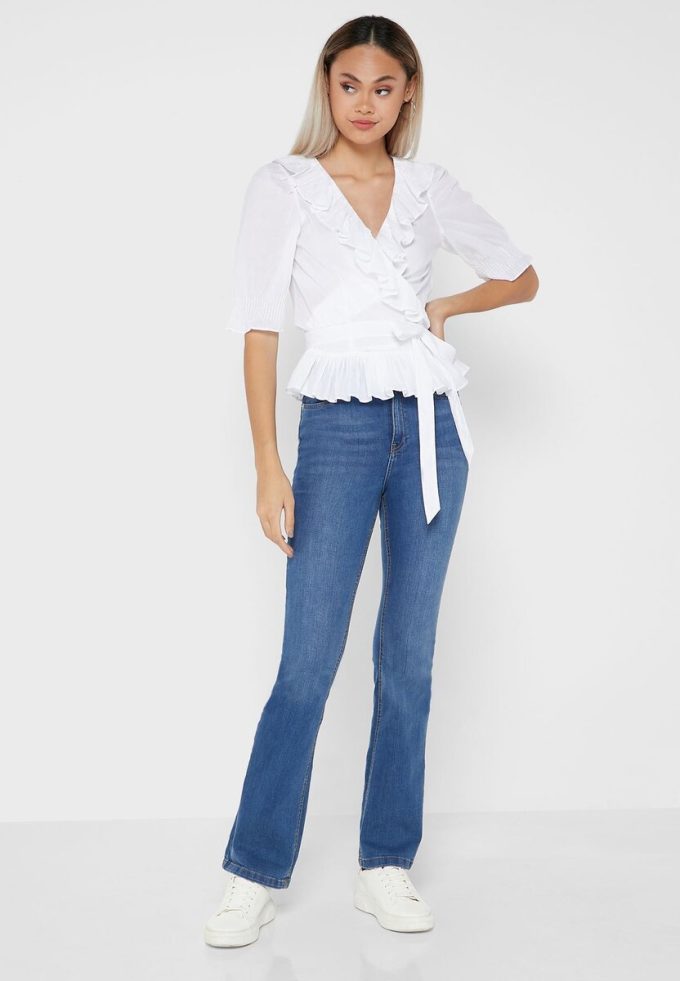 Weiße Ralph Lauren Oberteile mit Rüschendetail für Damen