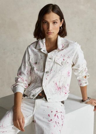 Weiße Ralph Lauren Pink Pony Denim Truckerjacken für Damen