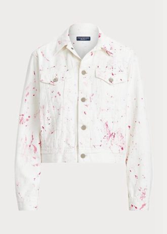 Weiße Ralph Lauren Pink Pony Denim Truckerjacken für Damen